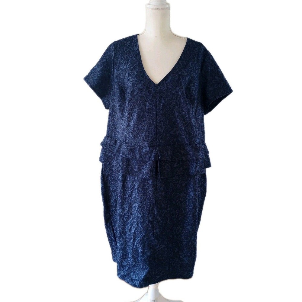 Peplum Dress Plus Size 22 Navy Blue Floral Lace V neck Short Sleeve Wedding